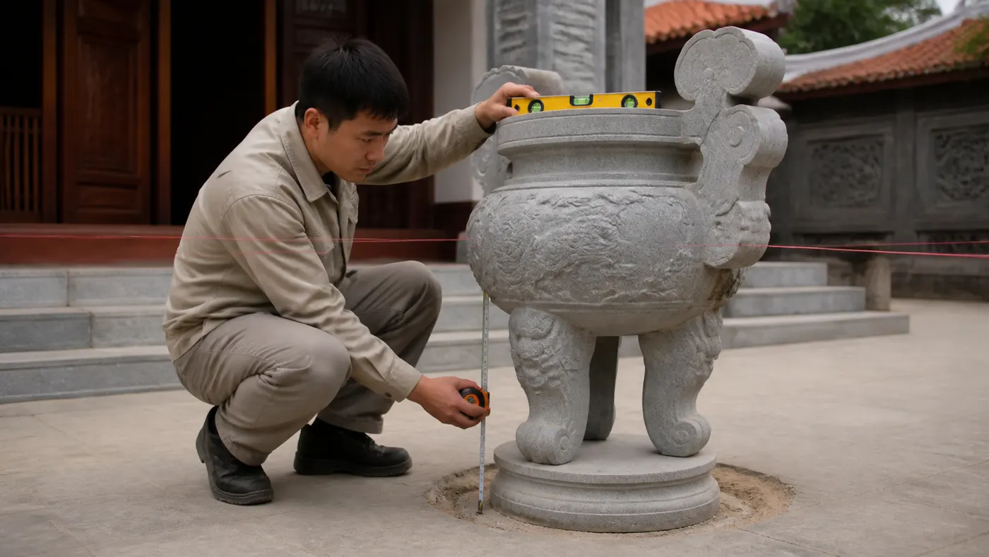 Kiểm tra kích thước và trục tim đồ thờ đá