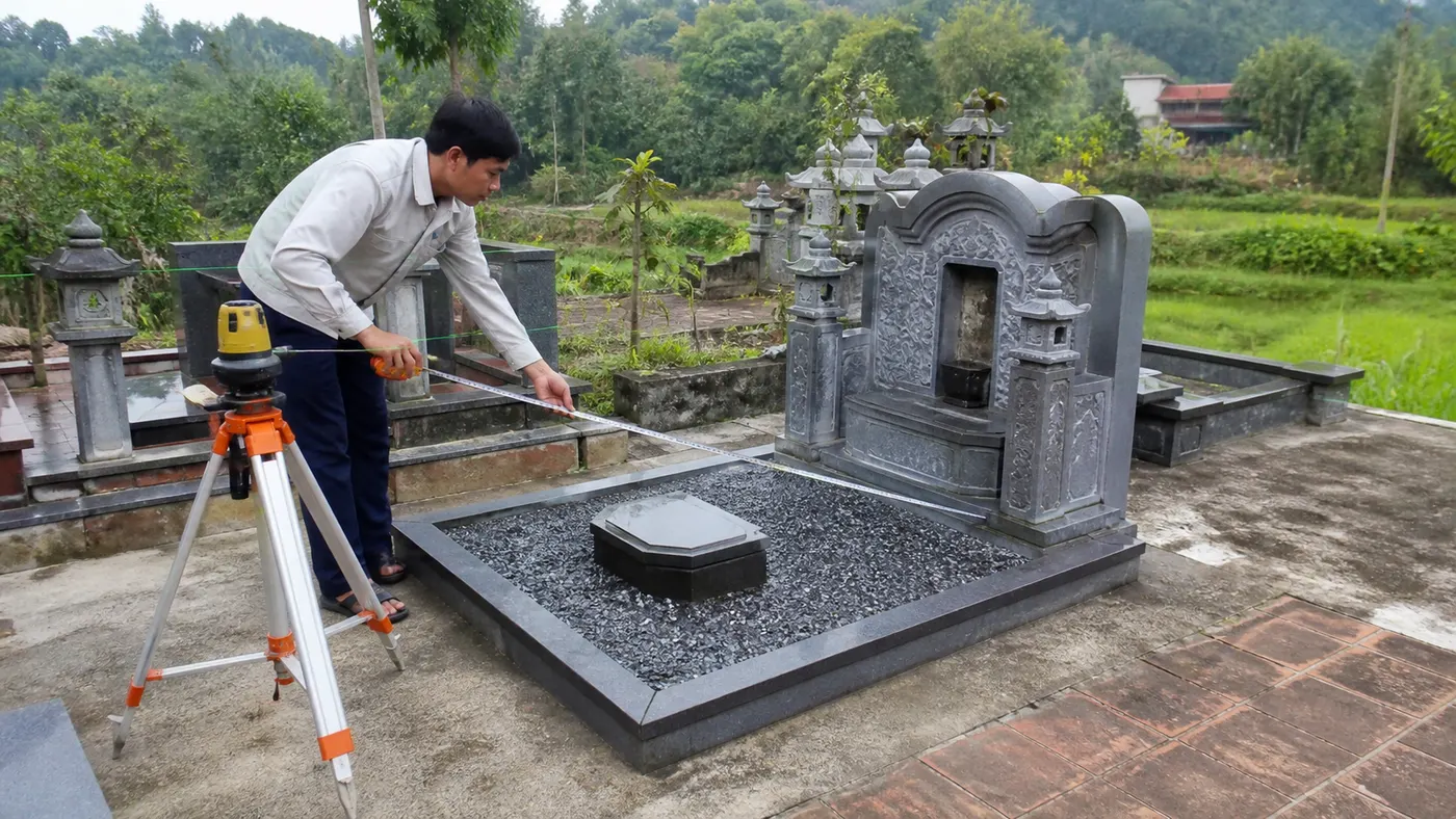 đo mặt bằng khu lăng mộ Bồ Đề