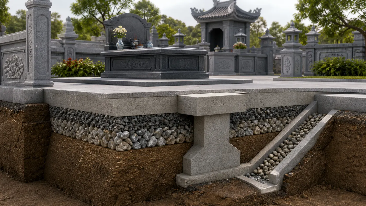nền móng và thoát nước lăng đá