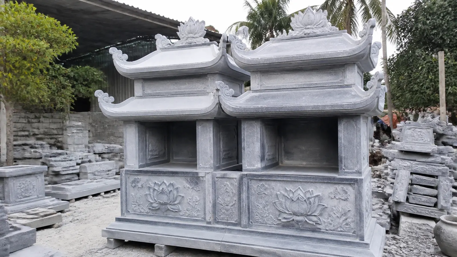 mộ hai mái đao đá xanh LMD2M01